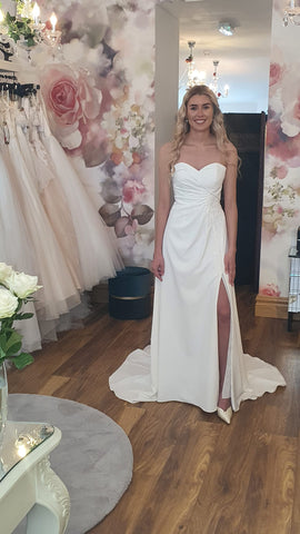 Crepe wedding dress with side slit off the peg Ireland