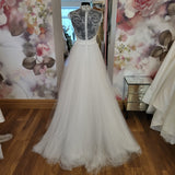 David Fielden designer tulle and lace cap sleeve wedding dress sample