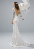 White One Olmo designer crepe wedding dress sample with sleeves