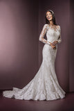 Ellis bridals off the peg lace long sleeved lace wedding dress nude colour